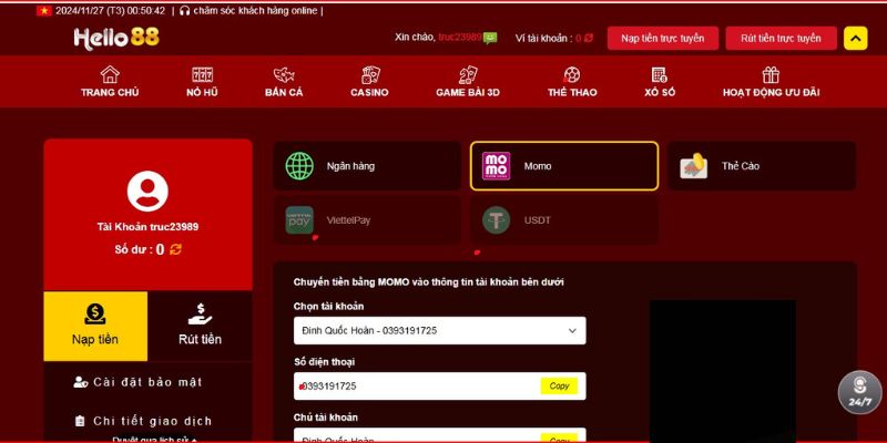 Nạp tiền Hello88 thông qua các loại ví trực tuyến